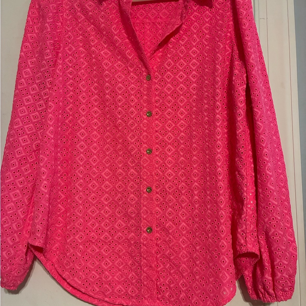 Lilly Pulitzer Hot Pink Eyelet Button-Down Shirt